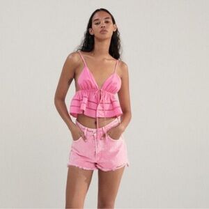 Zara Bright Pink Lace Detail Top